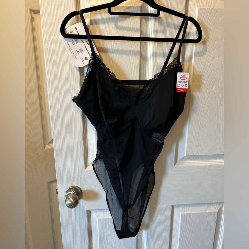 Parade 3X Black Lace Thong Bodysuit NWT
